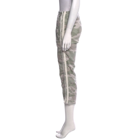 Mother The Shaker Chop Crop Fray Green Camo Stripe Linen Pants Desert - Picture 3 of 6